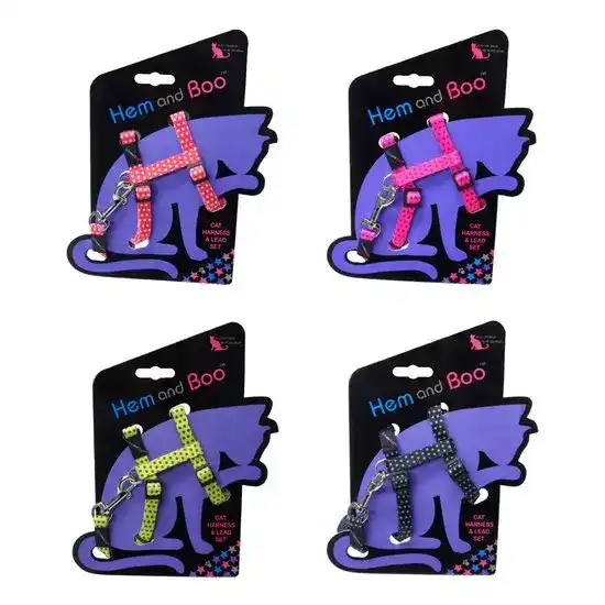 Hem & Boo Spotty Cat Harness & Lead Set 17054
