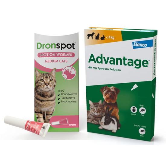 Cats 2.5kg-4kg: 3-Month Advantage Spot-On Flea Treatment with Dronspot Spot-On Wormer 15745