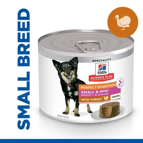 Hill's SCIENCE PLAN Perfect Digestion Adult Small & Mini Wet Dog Food Mousse with Turkey 12 x 200g Cans 16848