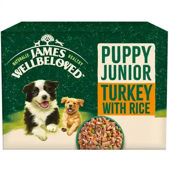 James Wellbeloved Puppy & Junior Wet Dog Food with Turkey in Gravy 48 x 90g Pouches 17082