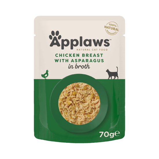 Applaws Natural Adult Wet Cat Food Chicken Breast with Asparagus in Broth 12 x 70g Pouches 10553