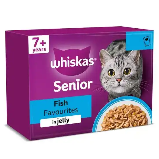 Whiskas 7+ Senior Wet Cat Food Fish Favourites in Jelly 48 x 85g Pouches 17940