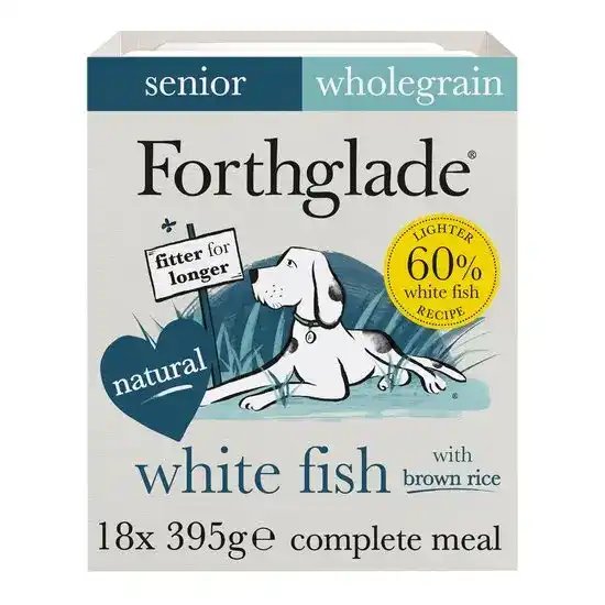Forthglade Complete Senior Wet Dog Food White Fish with Brown Rice & Vegetables 18 x 395g Trays 17618