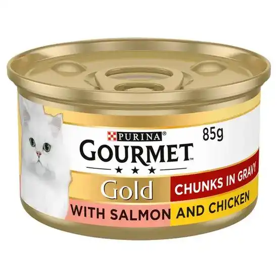 GOURMET Gold Chunks in Gravy Salmon and Chicken Wet Cat Food 12 x 85g Tins 18351