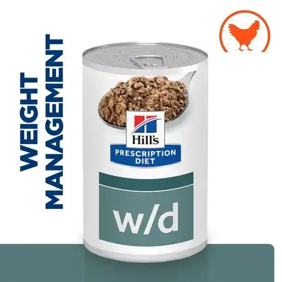 Hill's PRESCRIPTION DIET w/d Diabetes Care Wet Dog Food with Chicken 12 x 370g Cans 15979