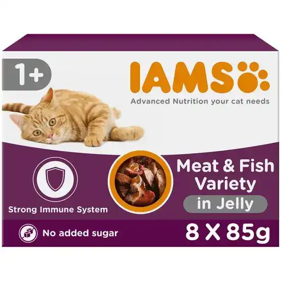 Iams Adult Wet Cat Food Land & Sea Collection in Jelly 8 x 85g Pouches 18135