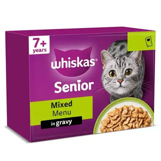 Whiskas 7+ Senior Wet Cat Food Mixed Menu in Gravy 48 x 85g Pouches 17939