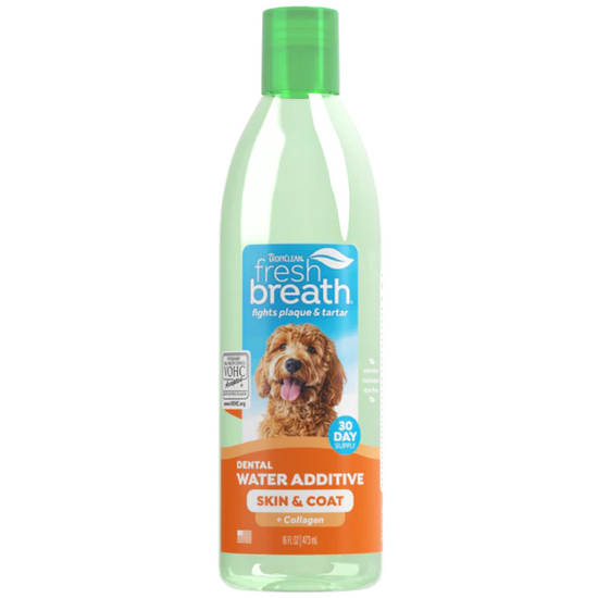 TropiClean Fresh Breath Dental Health Solution & Skin Health Support for Dogs 473ml Bottle 15615