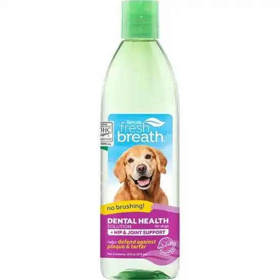 TropiClean Fresh Breath Breath Dental Health Solution + Hip & Joint Support for Dogs 473ml Bottle 15617