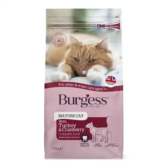 Burgess Mature Adult Complete Dry Cat Food with Turkey & Cranberry 1.4kg 16200