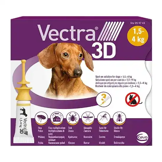 Vectra 3D Spot-On Flea and Tick Treatment for Extra Small Dogs (1.5kg-4kg) 9333