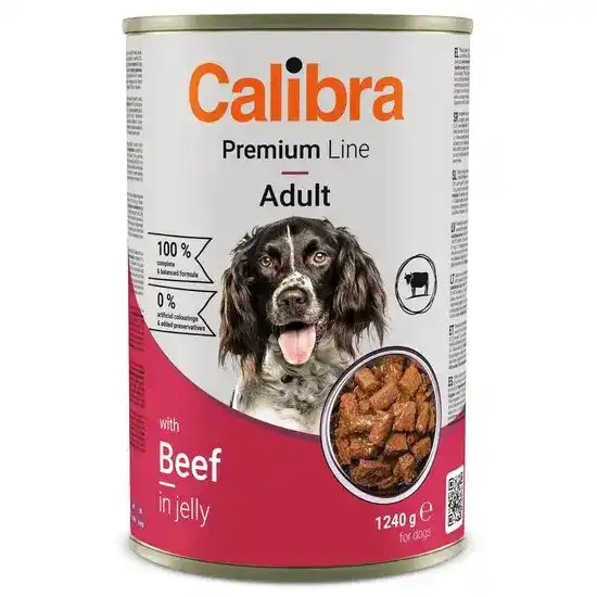 Calibra Premium Line Adult Wet Dog Food Beef in Jelly 12 x 1240g Cans 18015