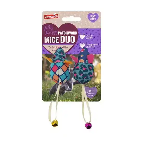 Rosewood Jolly Moggy Patchwork Mice Duo Catnip Cat Toy 20074