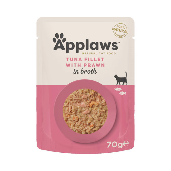 Applaws Natural Wet Cat Food Tuna Fillet with Pacific Prawn in Broth 12 x 70g Pouches 16357