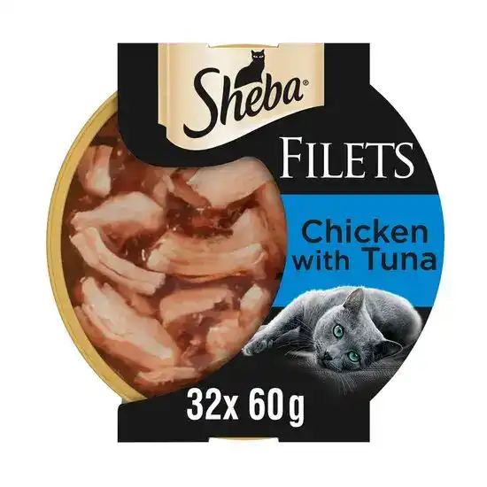 Sheba Filets Adult Wet Cat Food with Chicken & Tuna in Gravy 32 x 60g Trays 17981