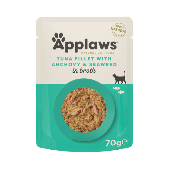 Applaws Natural Adult Wet Cat Food Tuna Fillet with Anchovy in Broth 12 x 70g Pouches 10563