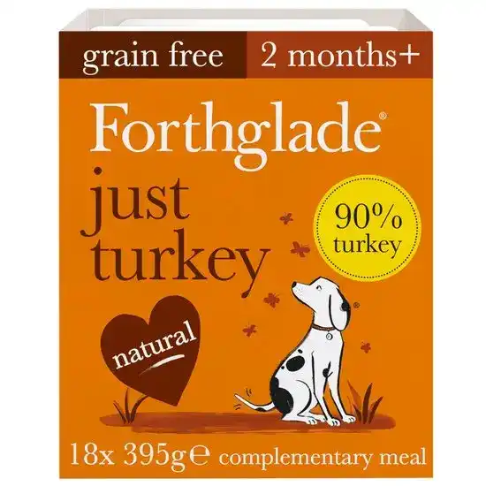 Forthglade Grain Free Complementary Adult Wet Dog Food Just Turkey 18 x 395g Trays 17623