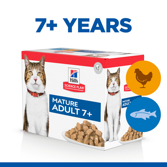 Hill's SCIENCE PLAN Mature Adult Wet Cat Food Multipack with Chunks in Gravy with Chicken & Ocean Fish 85g Pouches 2359