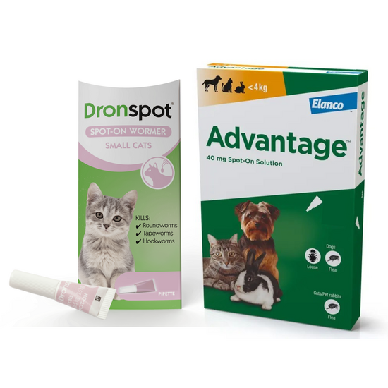 Cats under 2.5kg: 3-Month Advantage Spot-On Flea Treatment with Dronspot Spot-On Wormer 15744