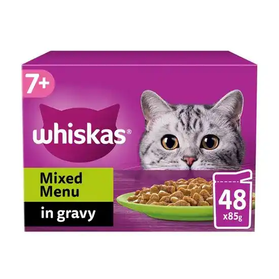 Whiskas 7+ Senior Wet Cat Food Mixed Menu in Gravy 48 x 85g Pouches 17939