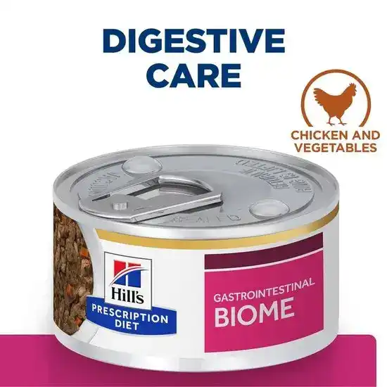Hill's PRESCRIPTION DIET Gastrointestinal Biome Digestive & Fibre Care Wet Cat Food Stew with Chicken & Added Vegetables 82g Tins 3221