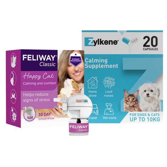 Cat Calming Bundle: FELIWAY Classic Diffuser Starter Kit & Zylkene Calming Suppl 19250