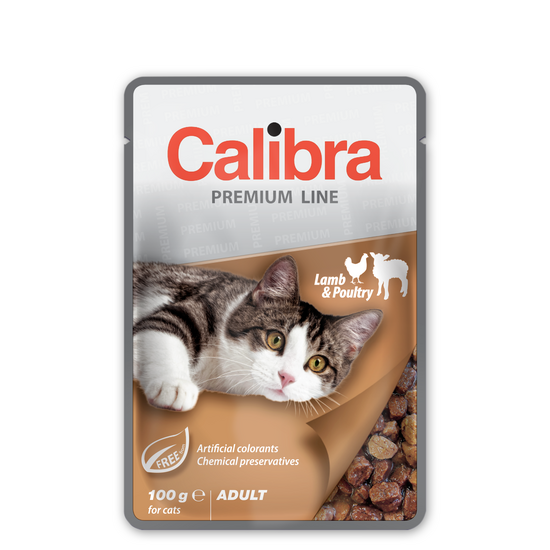Calibra Premium Line Adult Wet Cat Food Lamb & Poultry in Gravy 24 x 100g Pouche 18024