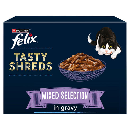 Felix Tasty Shreds Mixed Selection in Gravy Wet Cat Food 80g Pouches 18355