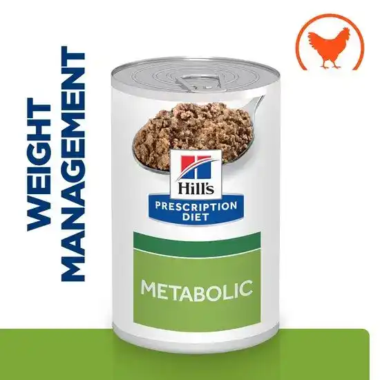 Hill's PRESCRIPTION DIET Metabolic Weight Loss & Maintenance Wet Dog Food Flavoured with Chicken 12 x 370g Cans 15953