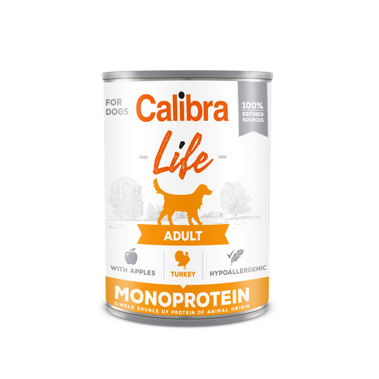 Calibra Life Adult Wet Dog Food Turkey & Apple 6 x 400g Cans 16230