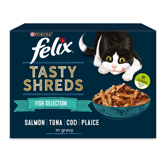 Felix Tasty Shreds Fish Selection in Gravy Wet Cat Food 48 x 80g Pouches 18356