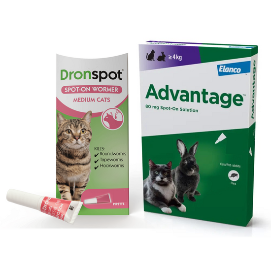 Cats 4kg-5kg: 3-Month Advantage Spot-On Flea Treatment with Dronspot Spot-On Wor 15746