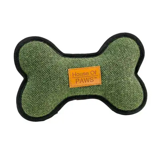 House of Paws Tweed Green Bone Plush Dog Toy 18891