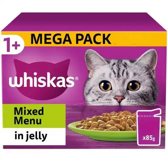 Whiskas 1+ Adult Wet Cat Food Mixed Menu in Jelly 85g Pouches 18407