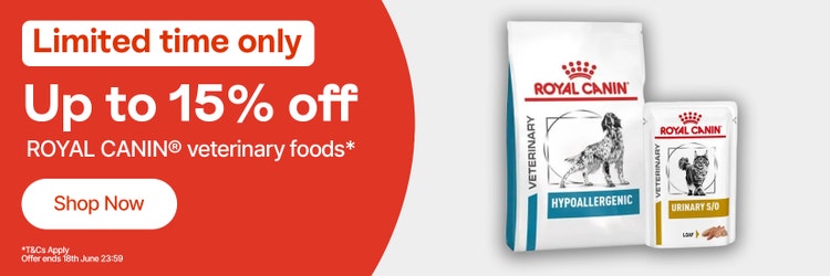 Limited time only - Up to 15% off - Royal Canin veterinary foods* - Shop Now - T&Cs Apply - Offer ends 18th June 23:59pm