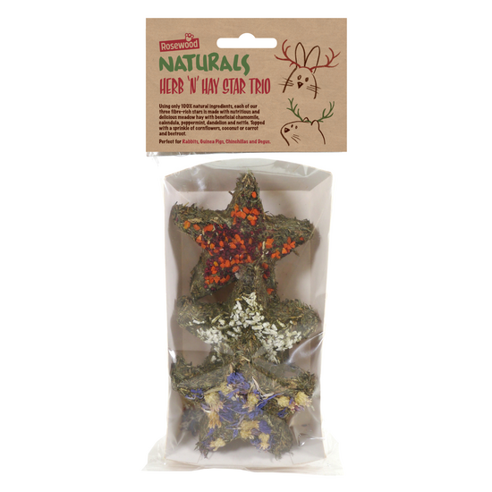 Rosewood Natural Herb N Hay Star Trio Small Animal Christmas Treat 19874