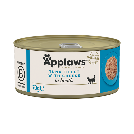 Applaws Natural Adult Wet Cat Food Tuna Fillet with Cheese in Broth 24 x 70g Tins 16360