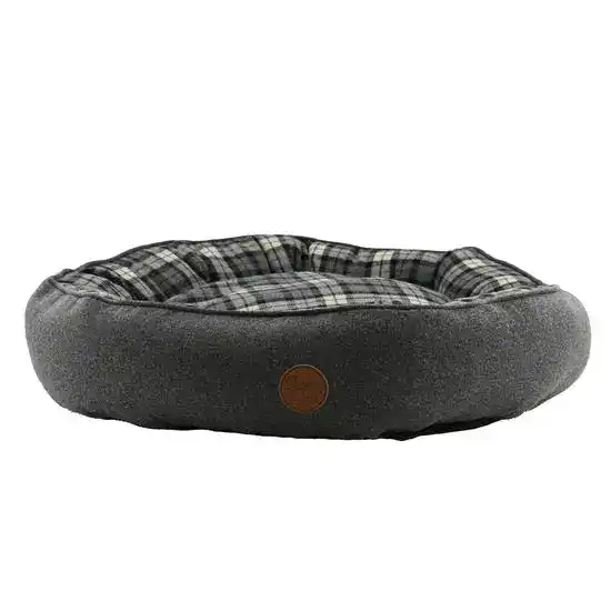 Ancol Sleepy Paws Donut Dog Bed Black and Grey Tartan 19081