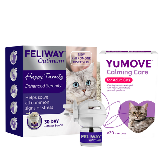 Cat Calming Bundle: FELIWAY Optimum Diffuser Starter Kit & YuMOVE Calming Care 19249