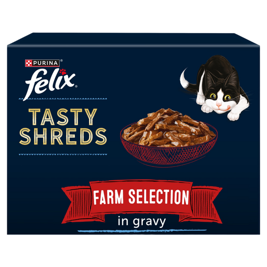 Felix Tasty Shreds Farm Selection in Gravy Wet Cat Food 48 x 80g Pouches 18357