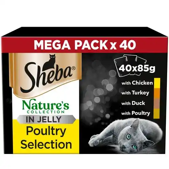 Sheba Nature's Collection Adult Wet Cat Food Poultry Collection in Jelly 40 x 85g Pouches 17962
