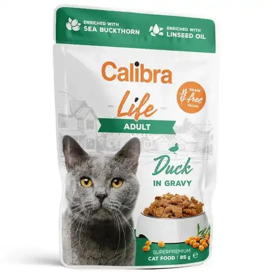Calibra Life Adult Wet Cat Food Duck in Gravy 28 x 85g Pouches 16904
