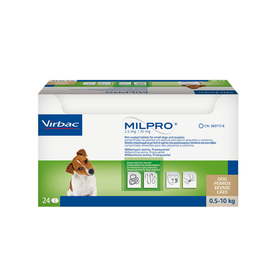 MILPRO Film-Coated Tablets for Puppies and Small Dogs 2.5mg/25mg (0.5kg-10kg) 7712