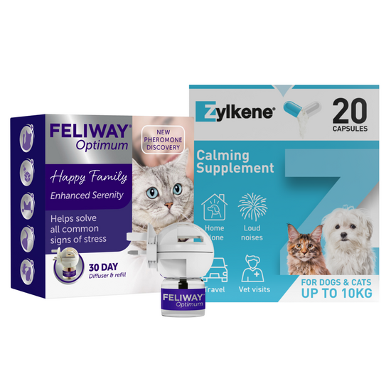 Cat Calming Bundle: FELIWAY Optimum Diffuser Starter Kit & Zylkene Calming Suppl 19251