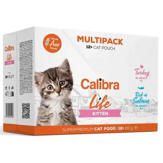 Calibra Life Kitten Wet Cat Food Multipack Turkey & Salmon in Gravy 12 x 85g Pou 16908
