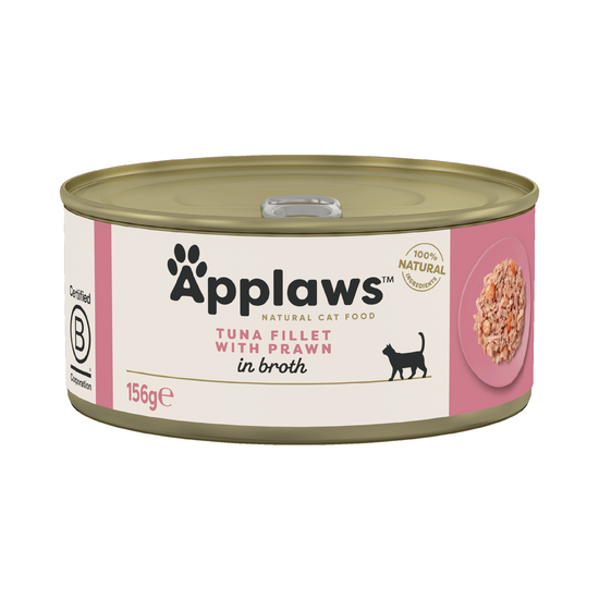 Applaws Natural Adult Wet Cat Food Tuna Fillet with Prawn in Broth 24 x 156g Tins 16365