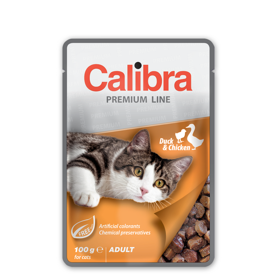 Calibra Premium Line Adult Wet Cat Food Duck & Chicken in Gravy 24 x 100g Pouche 18023