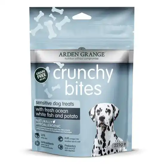 Arden Grange Grain Free Crunchy Bites Sensitive Dog Treats with Ocean White Fish & Potato 1 x 225g 16458