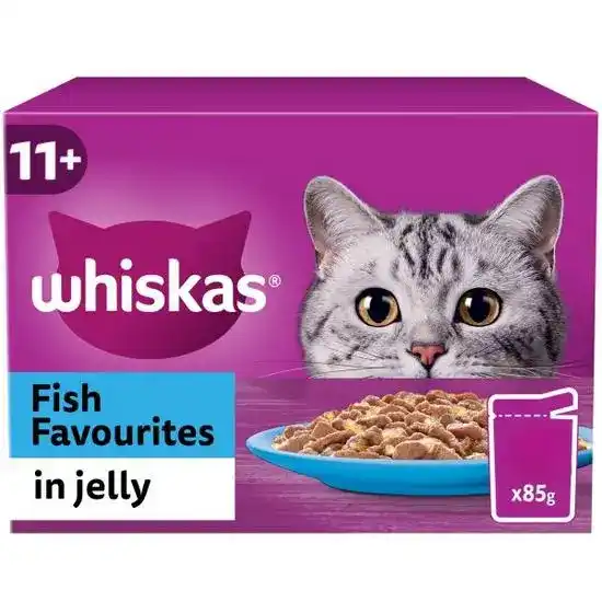 Whiskas 11+ Senior Wet Cat Food Fish Favourites in Jelly 85g Pouches 18397