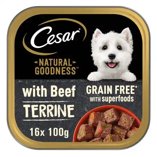 Cesar Natural Goodness Adult Wet Dog Food with Beef in Terrine 16 x 100g Alutrays 17985